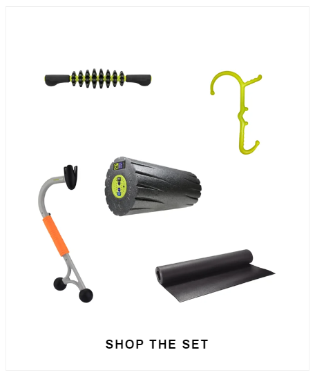 Dick's Sporting Goods Recovery Bundle featuring yoga mat, roller, and various massage tools. 